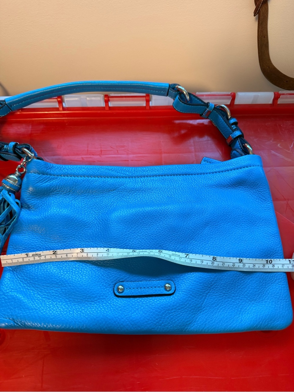 Danier Cerulean Blue Pebbled Leather Shoulder Bag